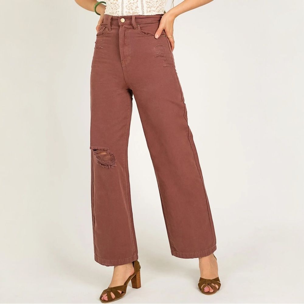 NWT Joyfolie Mia Joy Addy High Rise Wide Leg Jeans in Raisin Women’s Size 29 | 8